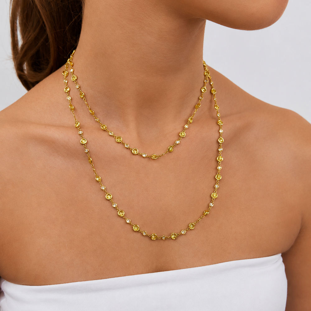 10.79ctw Intense Yellow & White Diamond Alternating Station Necklace