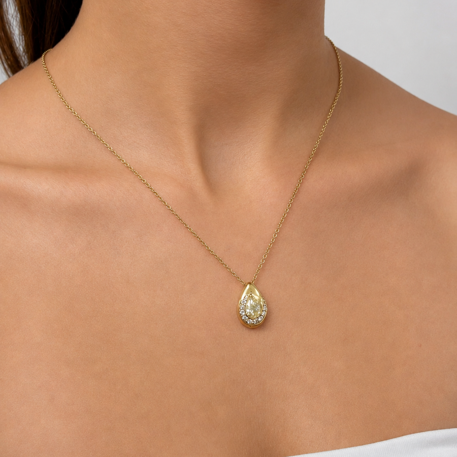 1.19ct Fancy Light Yellow Pear Diamond Spiral Pavé Pendant