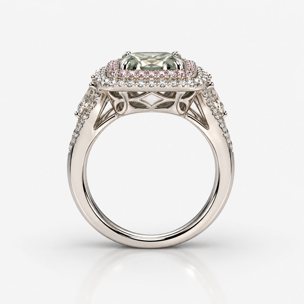 3.34ct Fancy Light Green Radiant Diamond Ring SI2 GIA