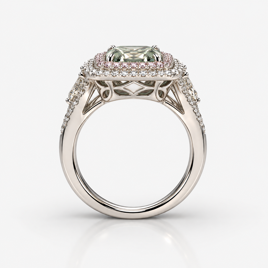 3.34ct Fancy Light Green Radiant Diamond Ring SI2 GIA