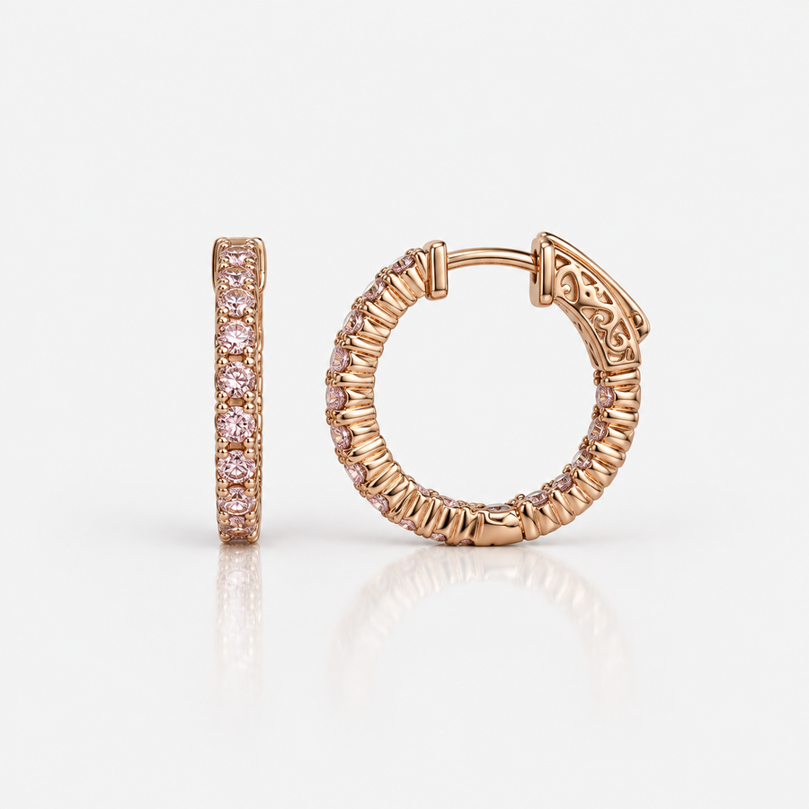1.10ctw Pink Diamond Inside-Outside Hoop Earrings 1/2 inch