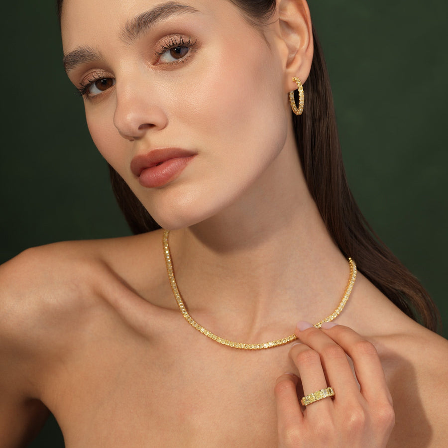 Fancy Yellow Cushion Diamond Tennis Necklace