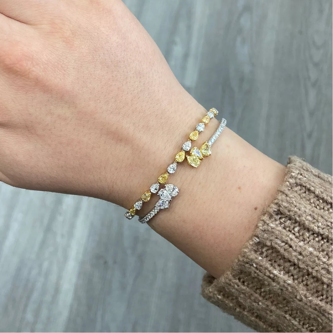 6.46ctw Alternating Fancy Yellow Pear Diamond & White Pear Diamond Bracelet
