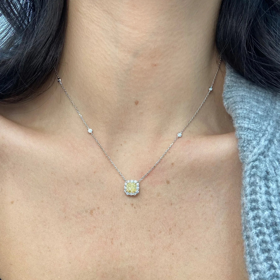 1.22ct Fancy Light Yellow Cushion Diamond Pendant VS1 GIA