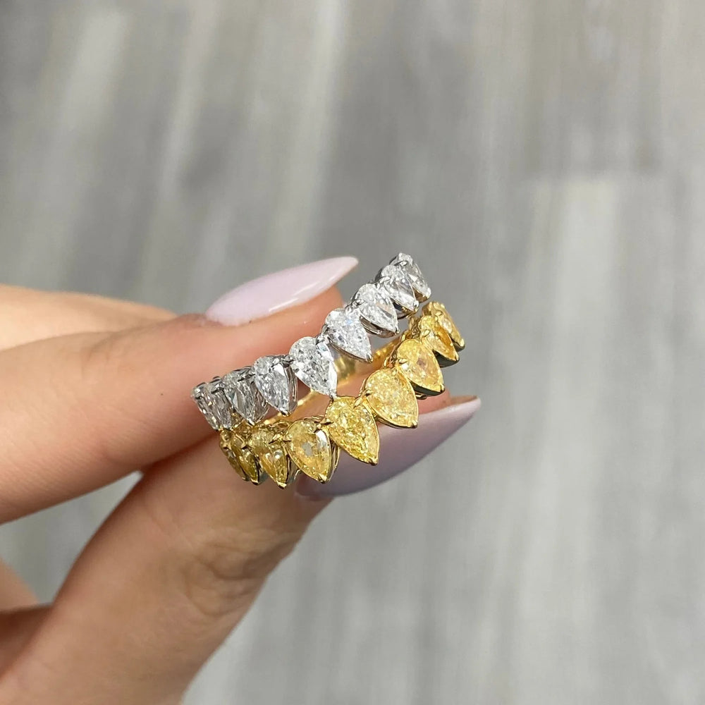 Yellow Pear Diamond & White Pear Double Row Ring