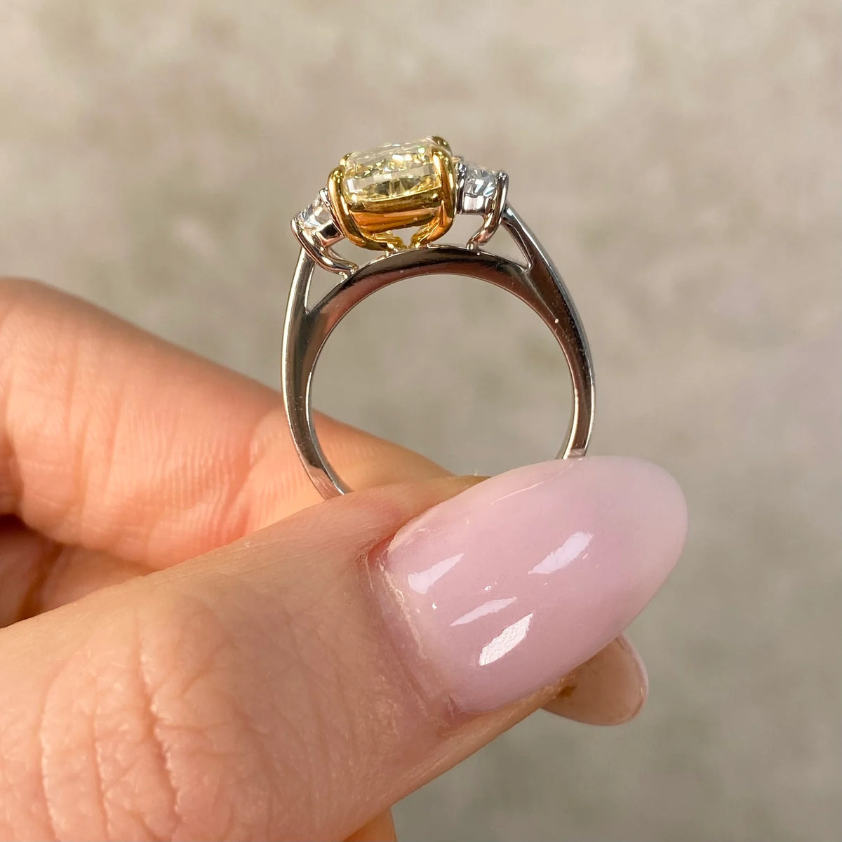 4.10ct Fancy Light Yellow Elongated Cushion Diamond VS1 Ring GIA