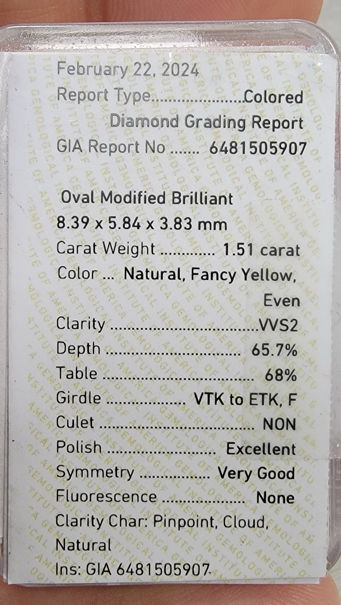 1.51ct Fancy Yellow Oval VVS2 GIA