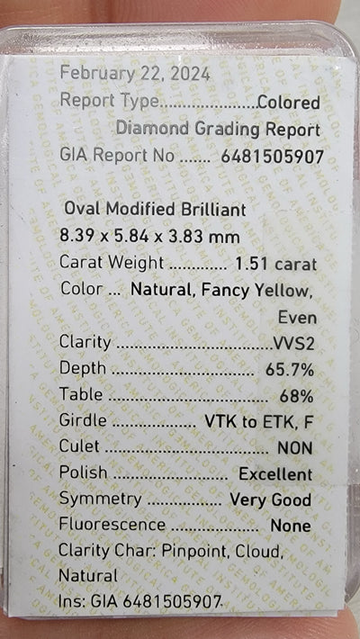1.51ct Fancy Yellow Oval VVS2 GIA