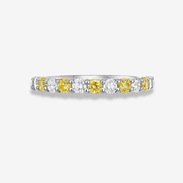 0.80ctw Alternating Intense Yellow & White Round Diamond Halfway Band