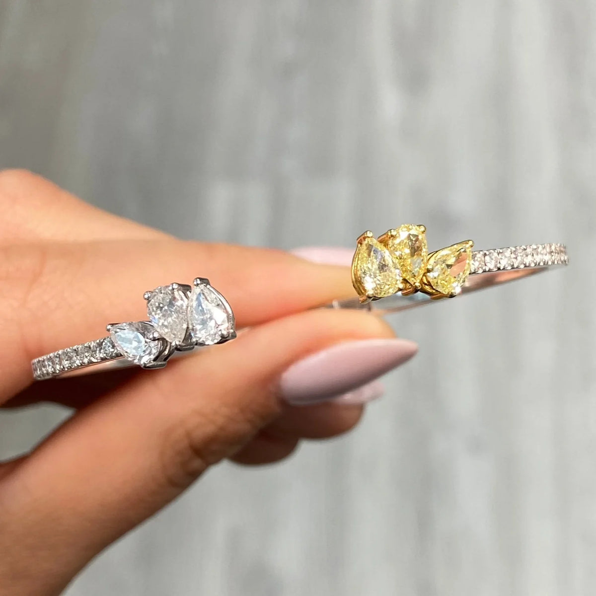 2.57ctw Yellow & White Diamond Open Cuff Bangle Bracelet