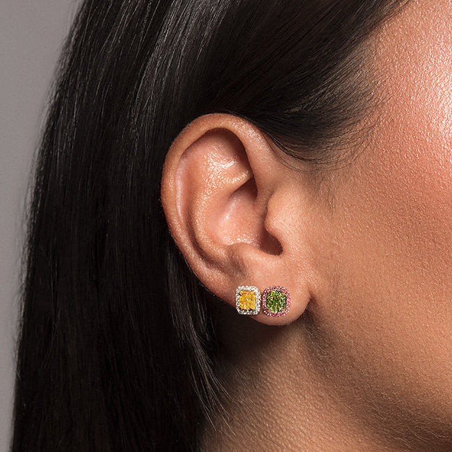 Fancy Light Yellow Cushion Diamond Halo Stud Earrings GIA