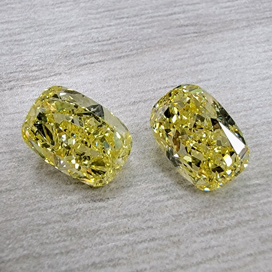 1.80ct & 1.84ct Fancy Intense Yellow Elongated Cushion Diamonds VS GIA