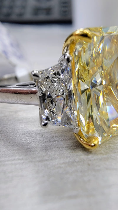 4ct Fancy Yellow Elongated Radiant GIA Ring