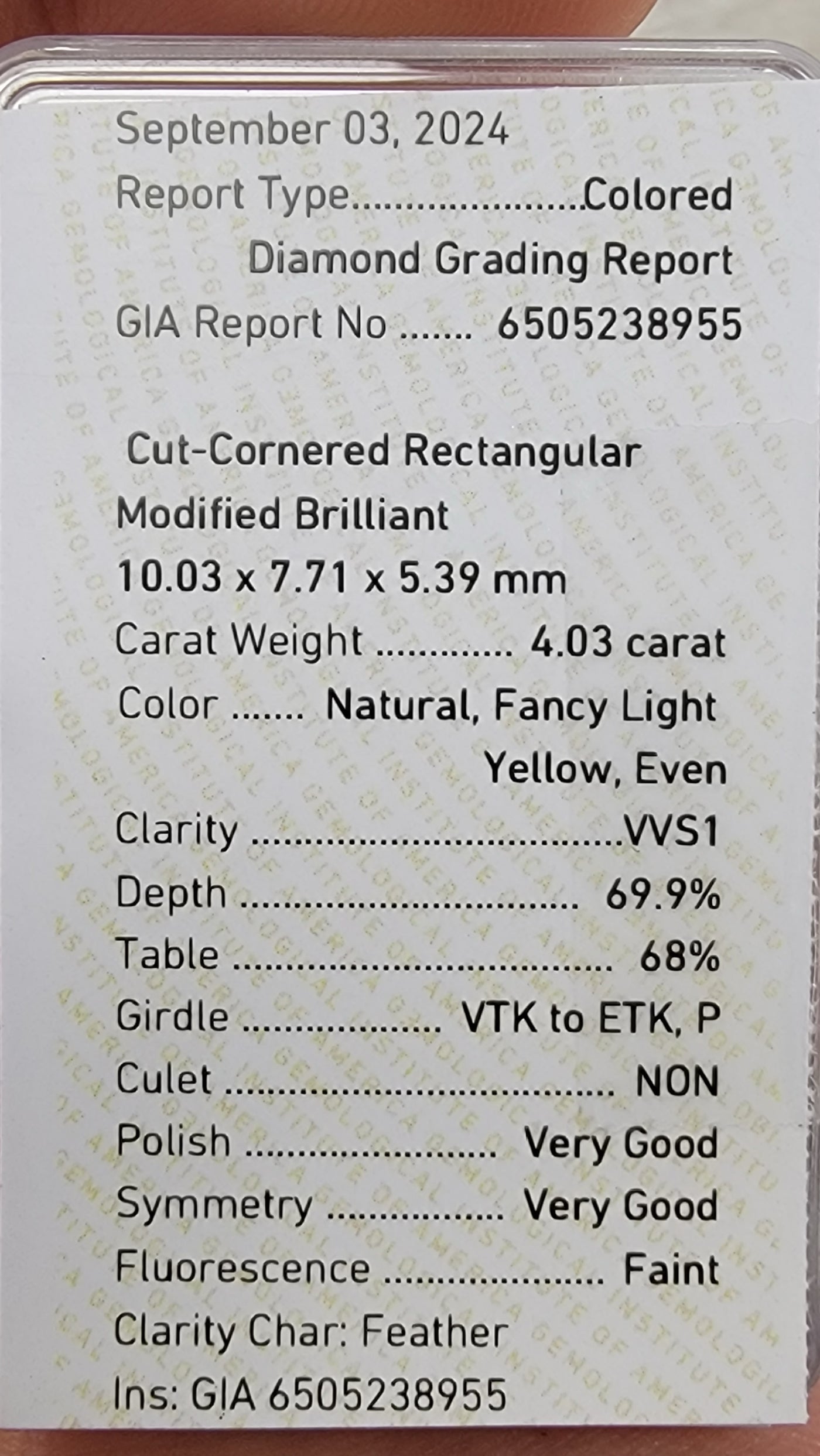 4.03ct Fancy Light Yellow Elongated Radiant VVS1 GIA