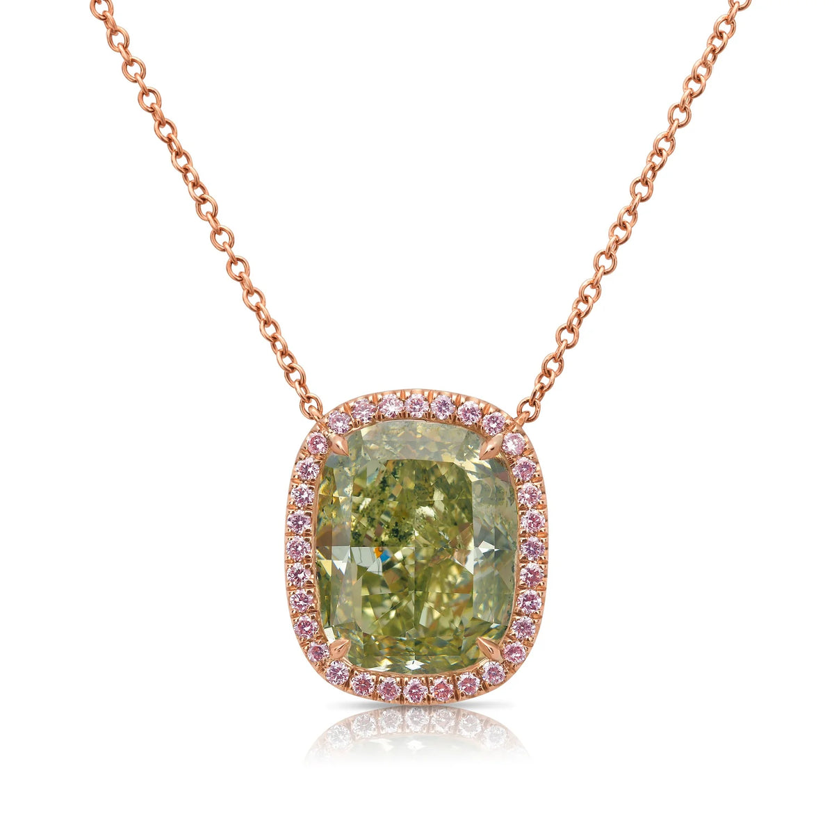 5.83ct Fancy Grayish Yellowish Green Cushion Diamond Pendant GIA