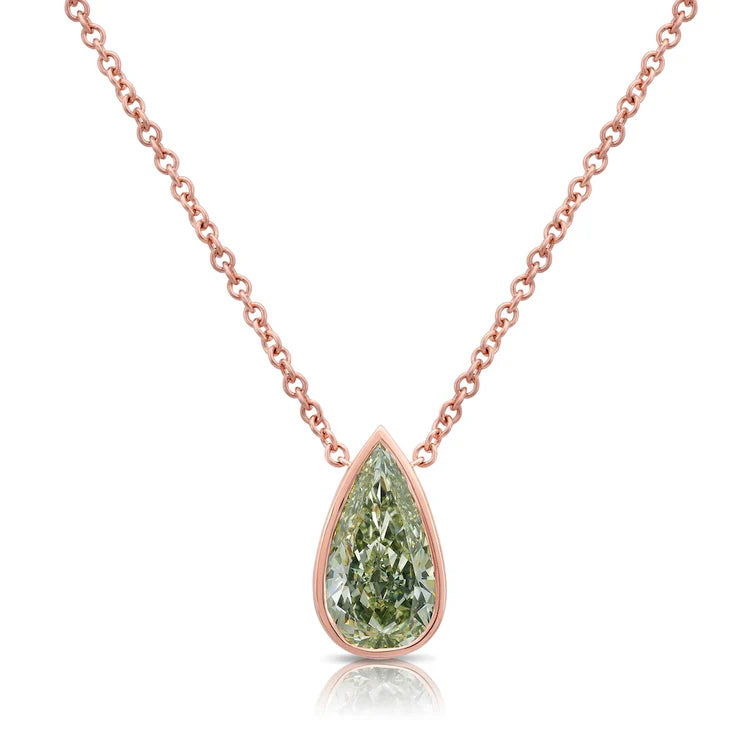 3ct Green Pear Diamond Bezel Pendant GIA