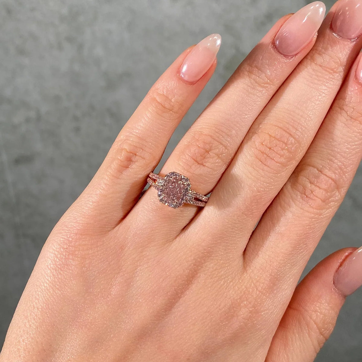1.15ct Fancy Brownish Pink Elongated Radiant VVS2 Diamond Ring GIA
