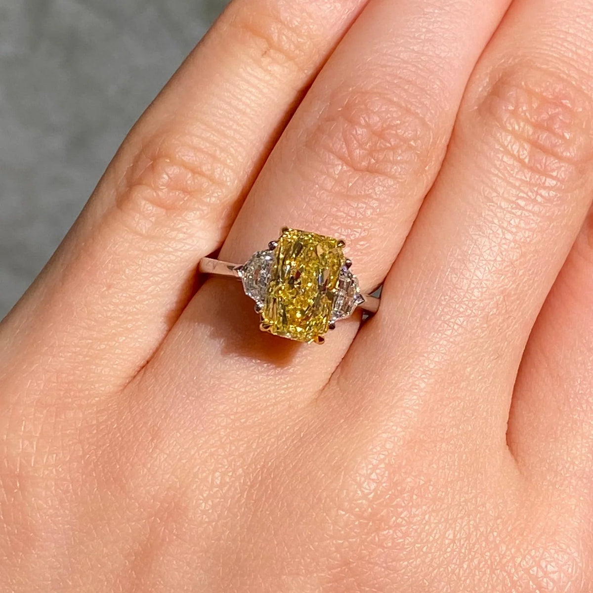 3.00ct Fancy Intense Yellow Elongated Radiant Diamond Ring SI1 GIA