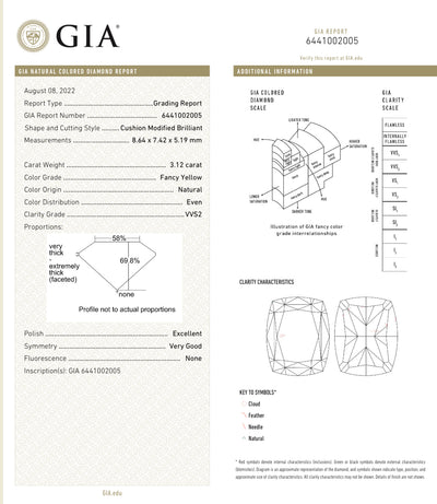3.12ct Fancy Yellow Cushion VVS2 GIA