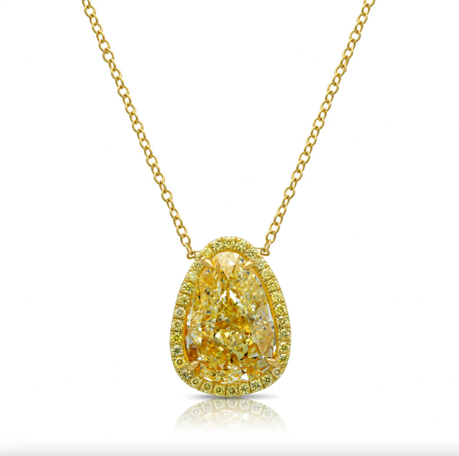 10.01ct Light Yellow Pear Diamond Pendant GIA