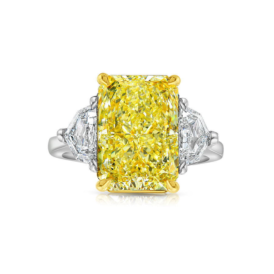 5ct Fancy Light Yellow Elongated Radiant Diamond Ring VS1 GIA