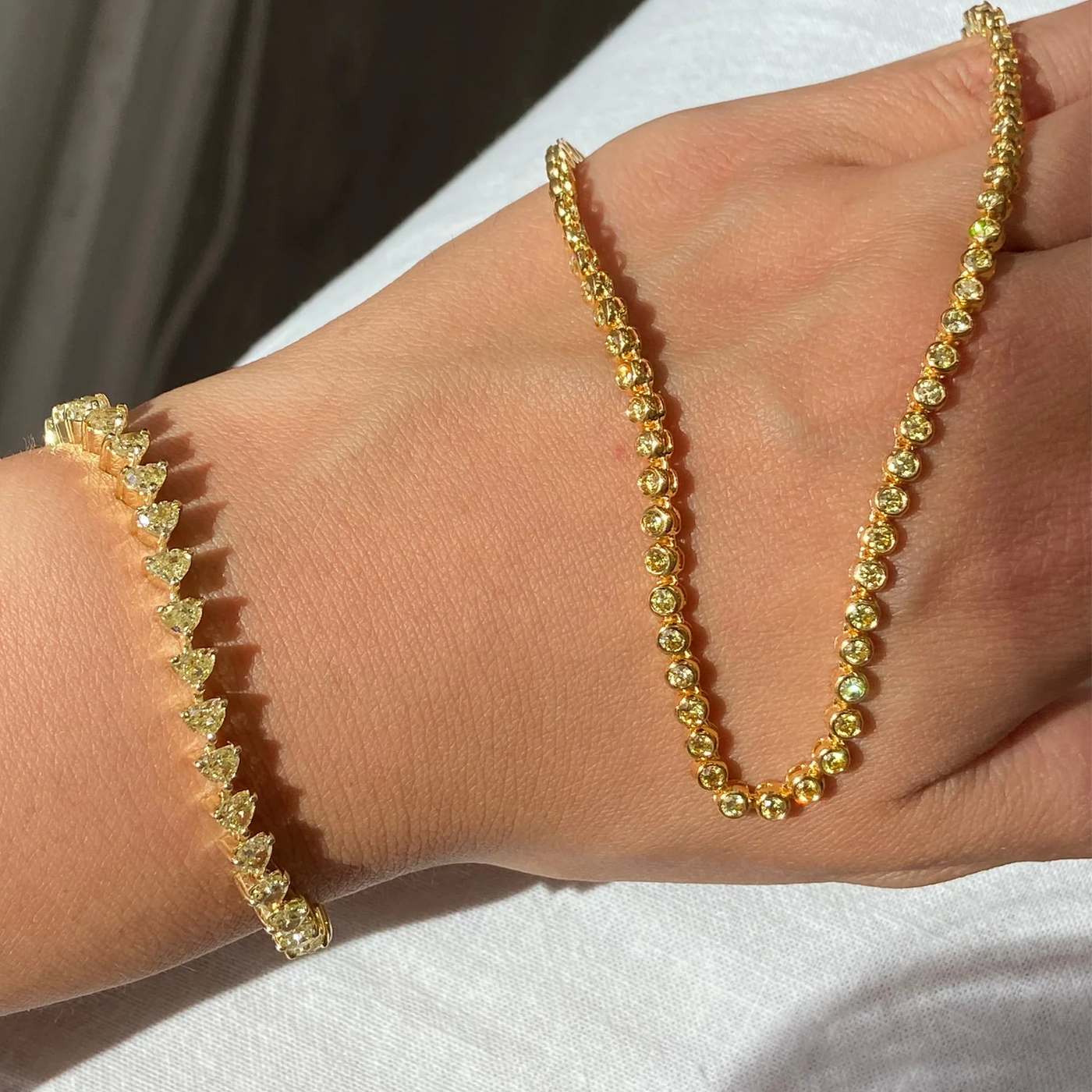 Fancy Intense Yellow Round Bezel Set Tennis Necklace