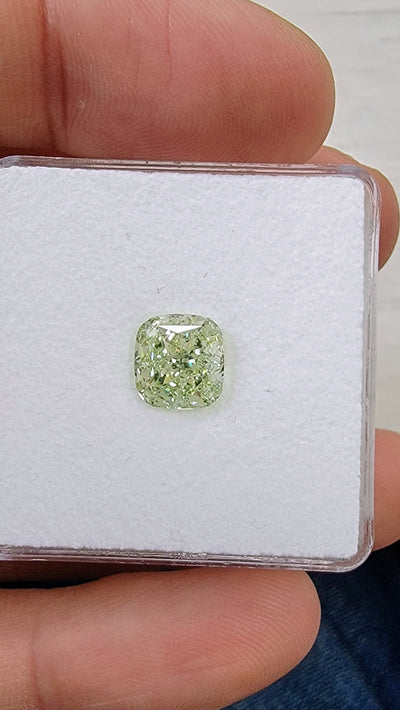 3.03ct Fancy Yellow Green Cushion SI1 GIA