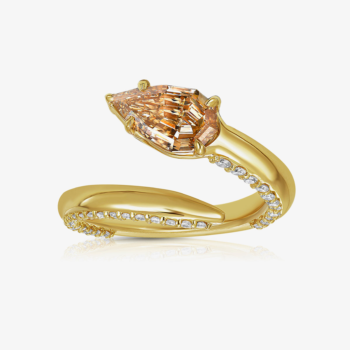 1.00ct Fancy Light Brown Yellow Diamond VVS2 Side Pavé Spiral Pinky Ring GIA