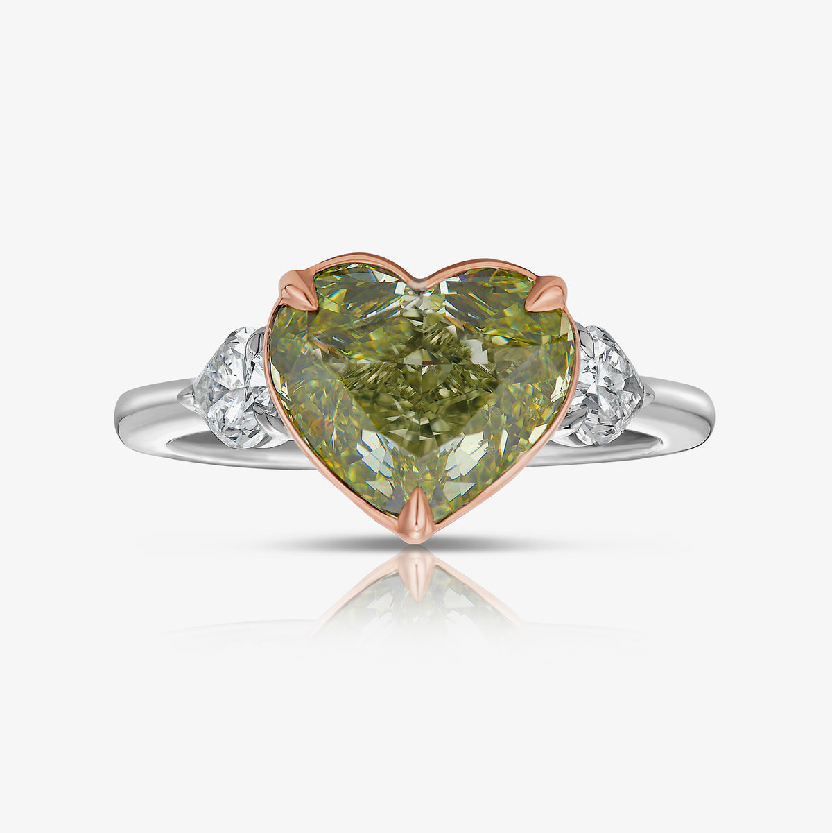 3.00ct Fancy Greenish Yellow Heart Diamond Ring VS2 GIA