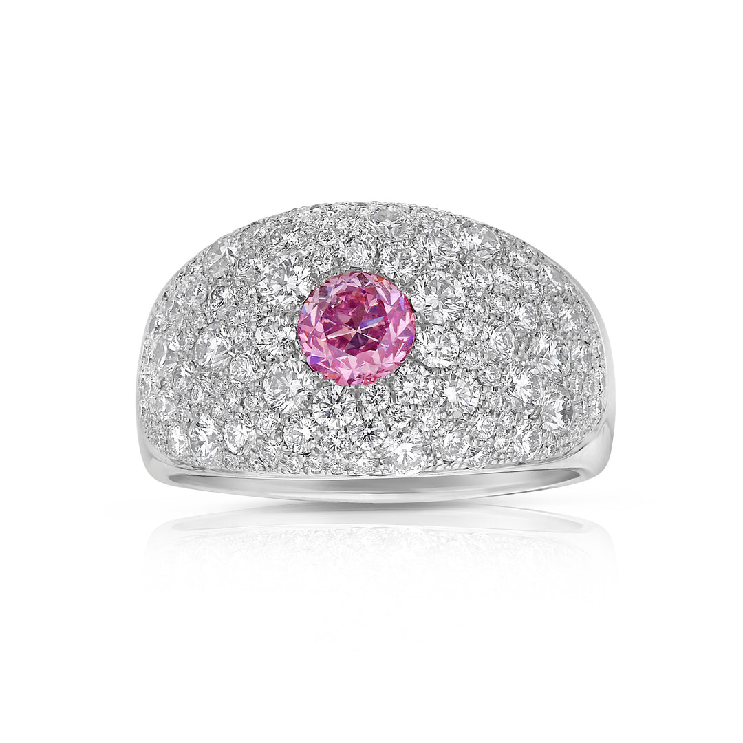0.52 carat Fancy Intense Purplish Pink Round Diamond Cobblestone Ring Namdar Diamonds