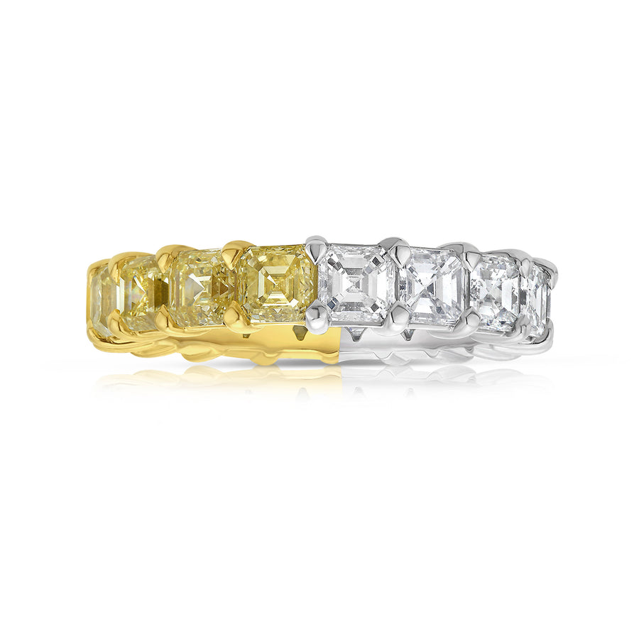 5.11ctw Half Yellow Half White Asscher Diamond Eternity Band