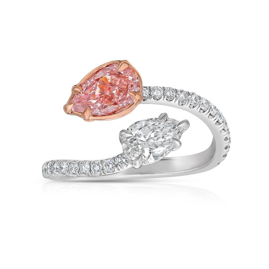 1.00ct Light Pink Pear Shape Diamond Spiral Ring VVS1 GIA