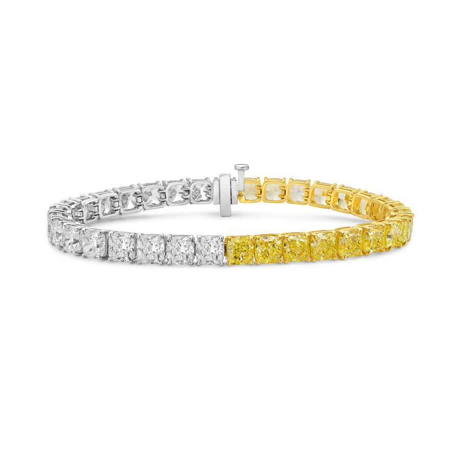 26.12ctw Half Yellow Half White Square Cushion Diamond Tennis Bracelet