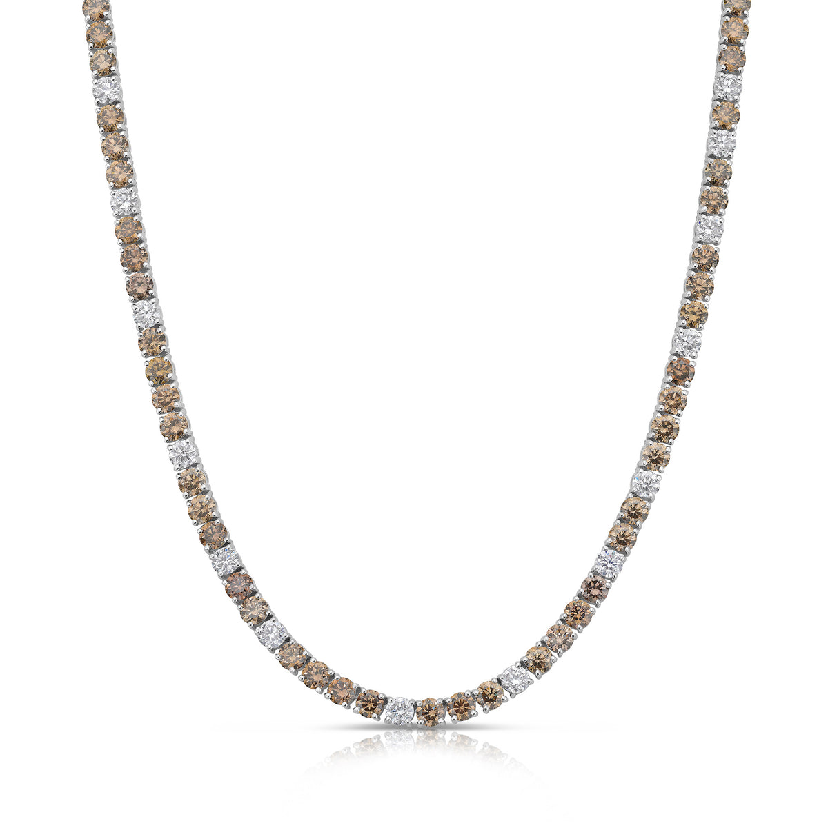 26ctw Champagne Diamond & Scattered White Diamond Tennis Necklace
