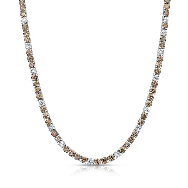 26ctw Champagne Diamond & Scattered White Diamond Tennis Necklace