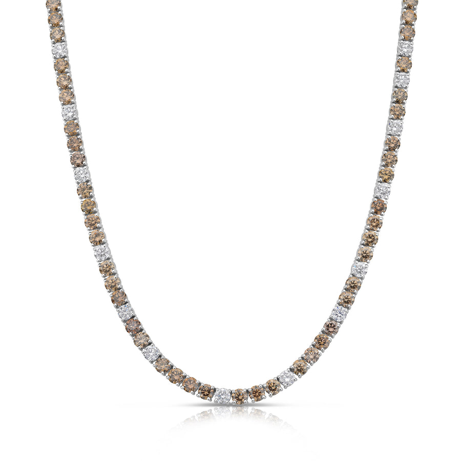 26ctw Champagne Diamond & Scattered White Diamond Tennis Necklace