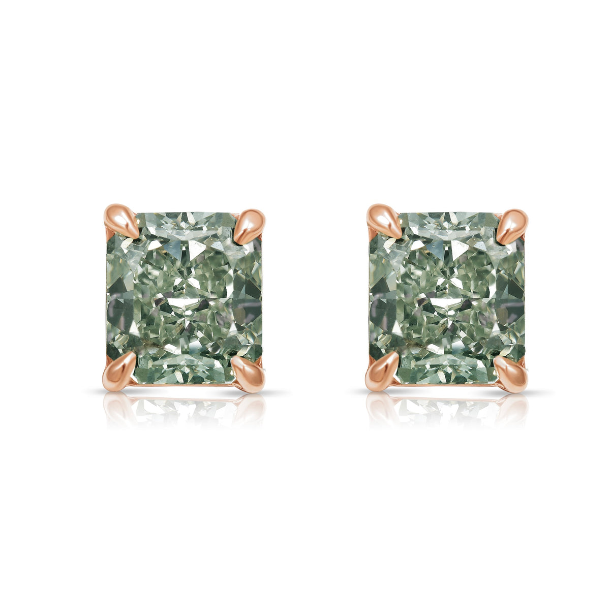 3.52ctw Green Chameleon Radiant Diamond Stud Earrings GIA