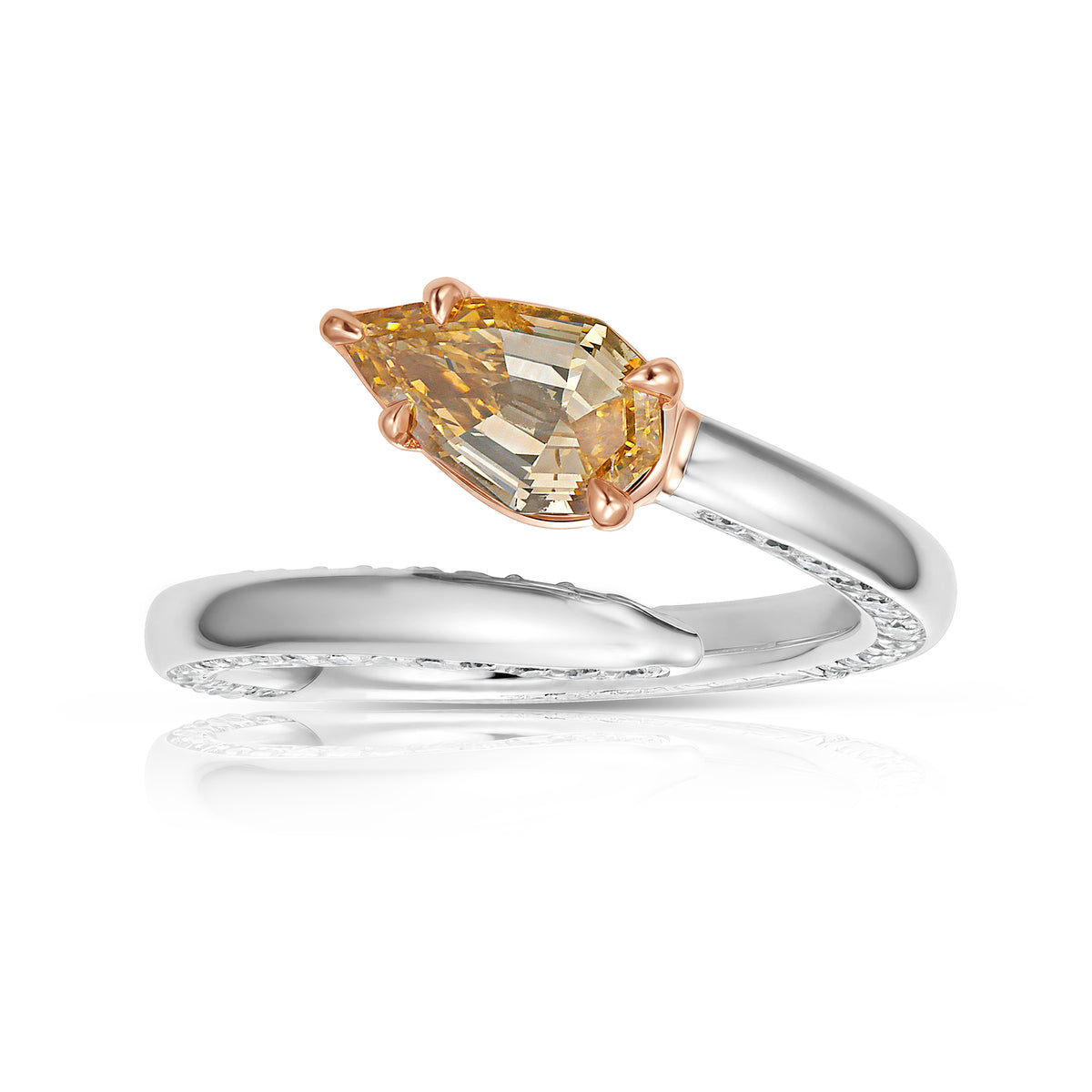 1.0ct Champagne Diamond Side Pavé Spiral Ring GIA