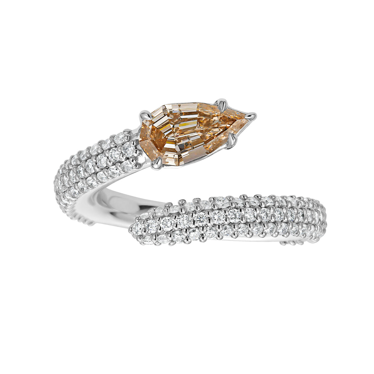 1.00ct Light Brown Step-Cut Pear Shape Diamond Spiral Ring SI2 GIA