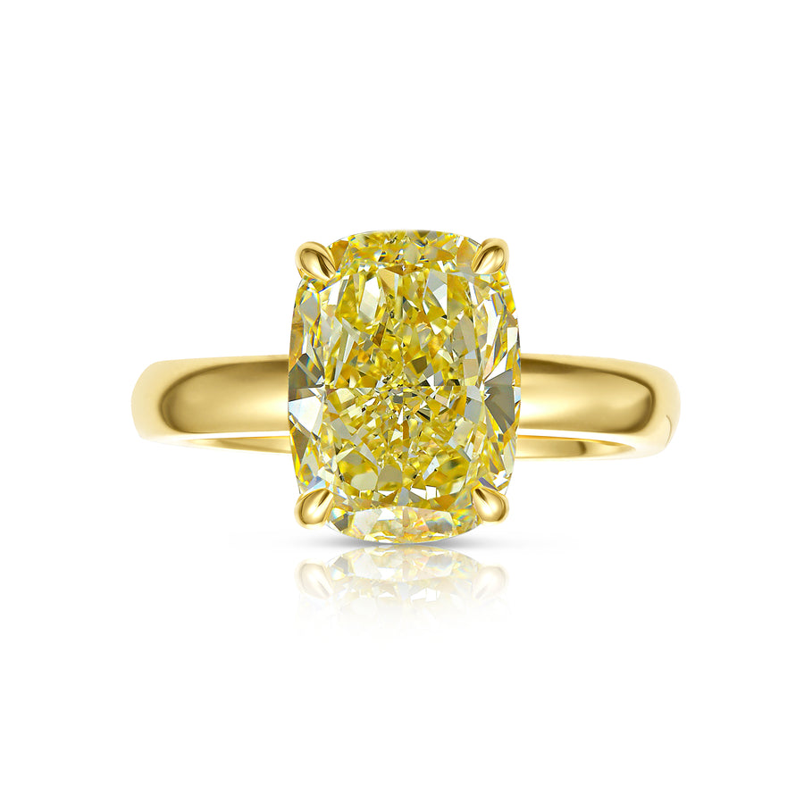 3.01ct Fancy Yellow Elongated Cushion Diamond Ring VS2 GIA