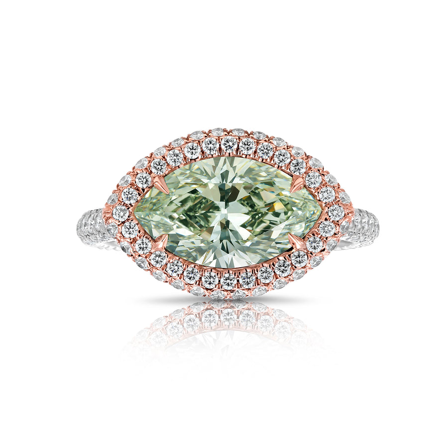 2.00ct East-West Fancy Light Green-Yellow Marquise Diamond Ring VS2 GIA