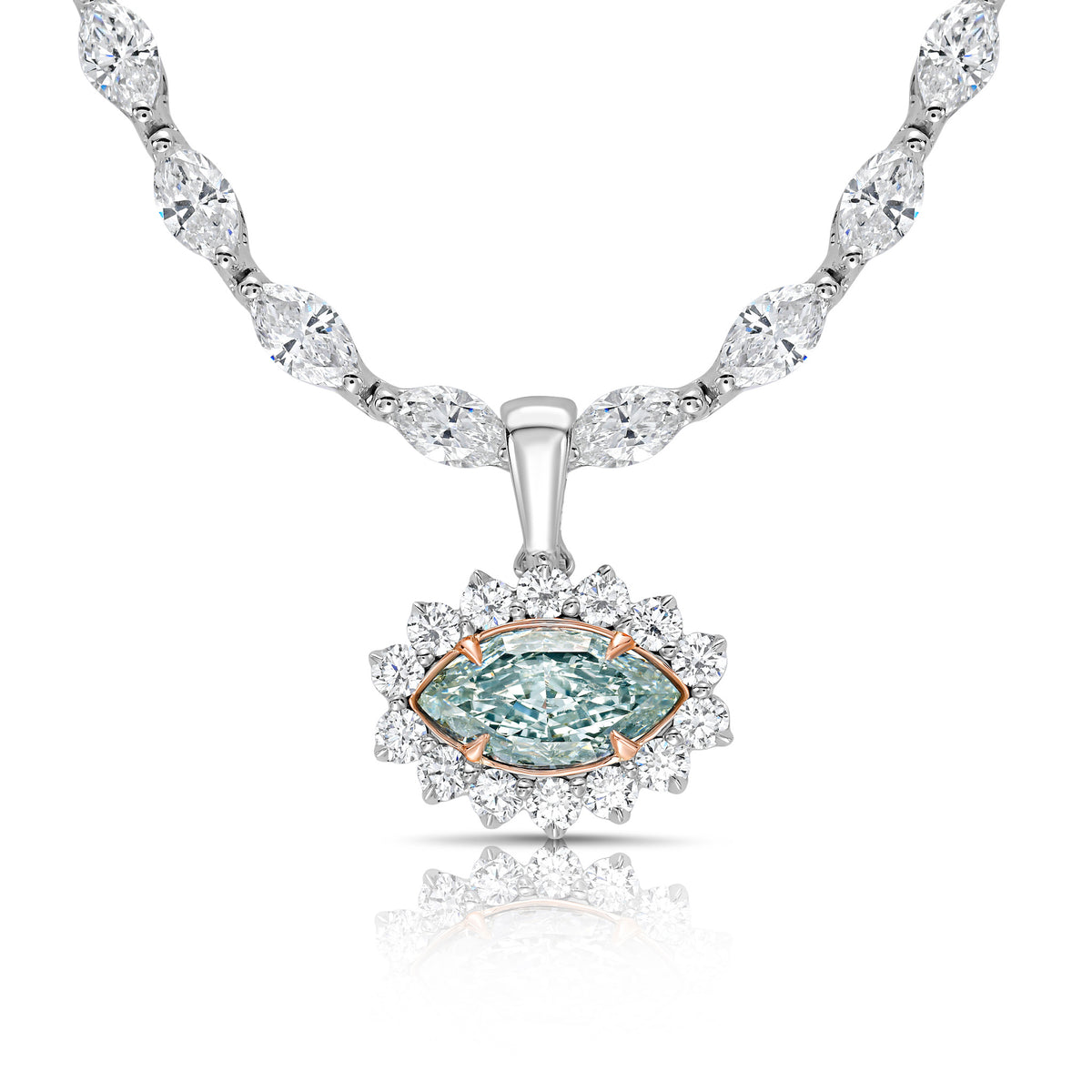 1.00ct Light Green Marquise Diamond Halo Detachable Halo Charm Pendant SI1 GIA