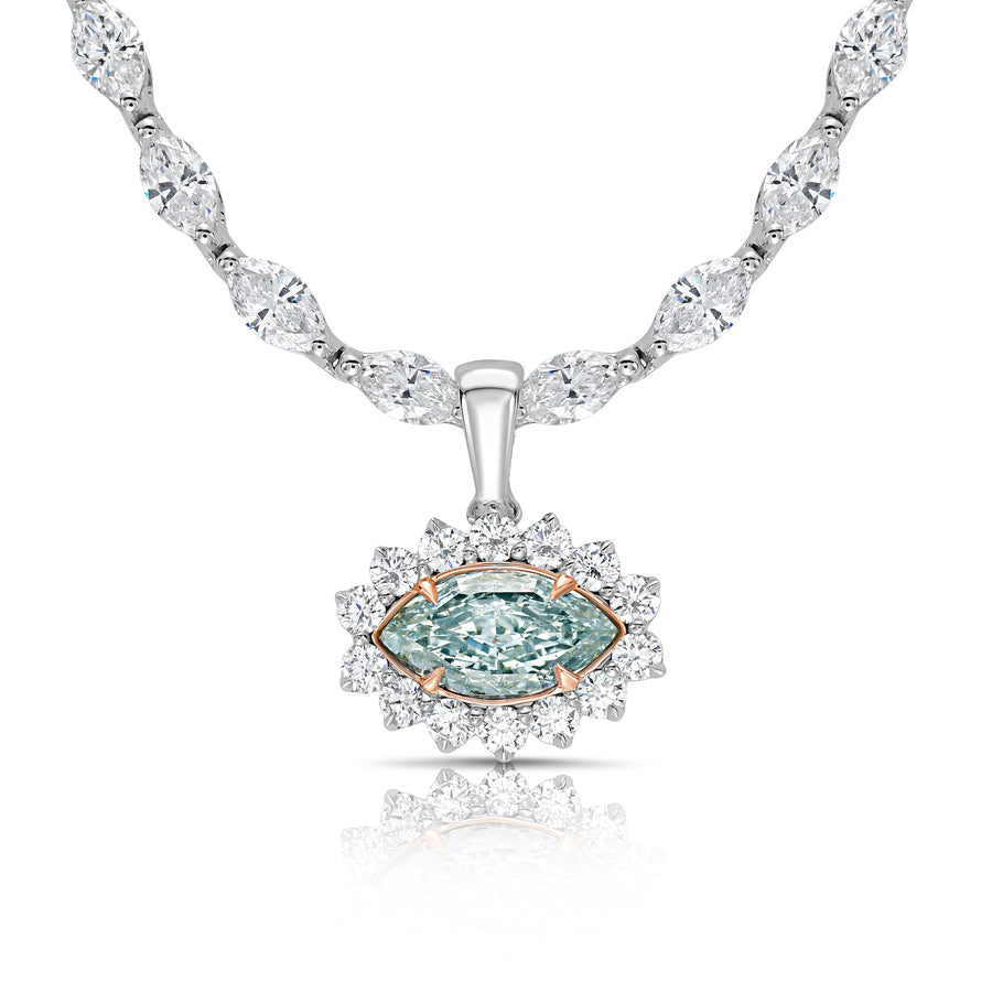 1.00ct Light Green Marquise Diamond Halo Detachable Halo Charm Pendant SI1 GIA