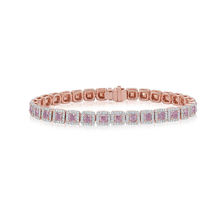 6.47ctw Pink Cushion Diamond Halo Tennis Bracelet