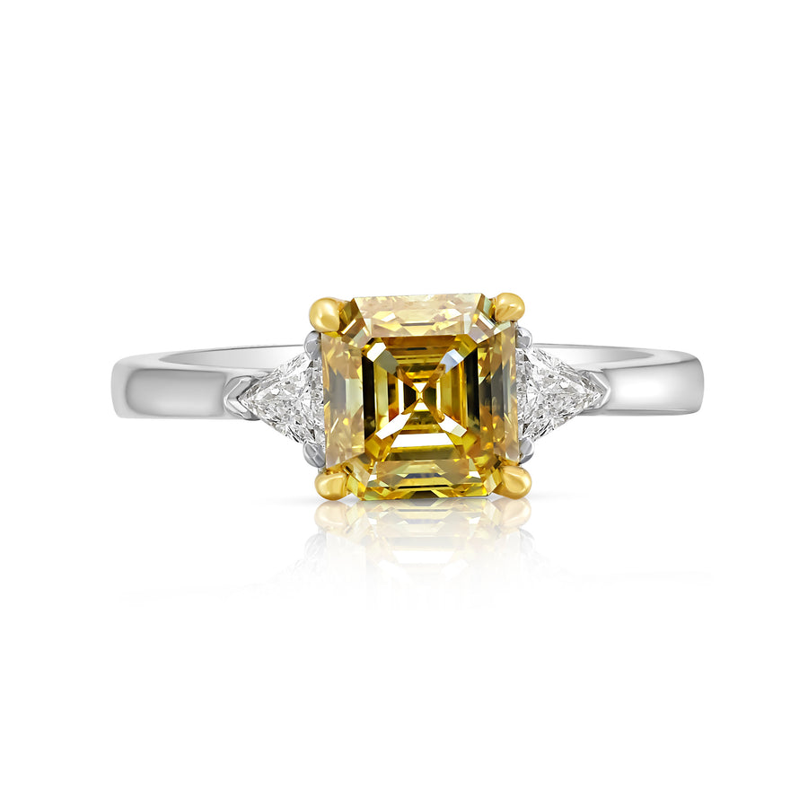 1.53ct Fancy Vivid Yellow Asscher Cut Diamond Ring SI2 GIA