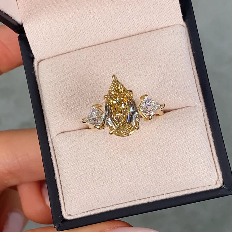 4.02ct Fancy Brownish Yellow Step Cut Pear Diamond Ring VS1 GIA