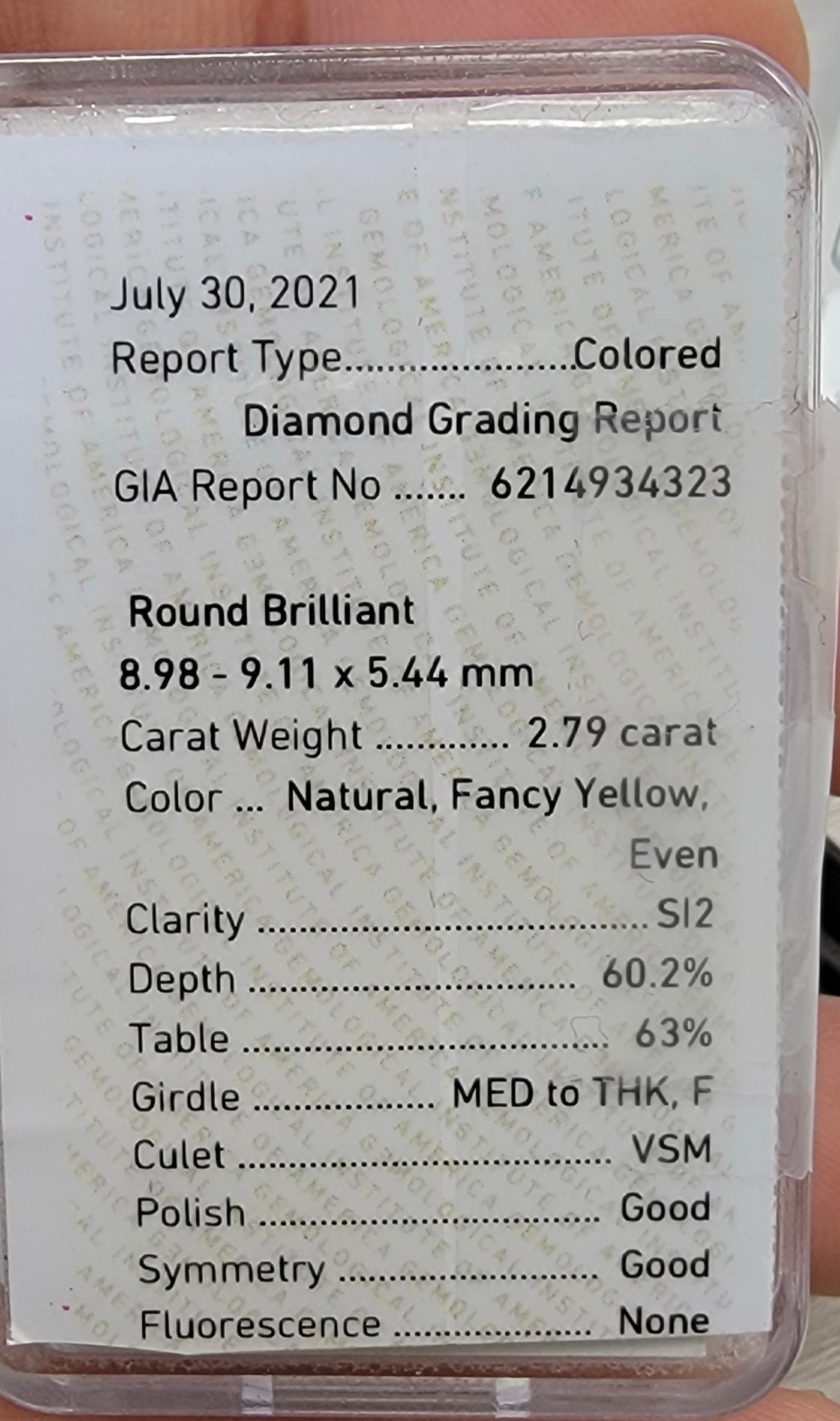 2.79ct Fancy Yellow Round SI2 GIA