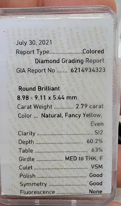 2.79ct Fancy Yellow Round SI2 GIA