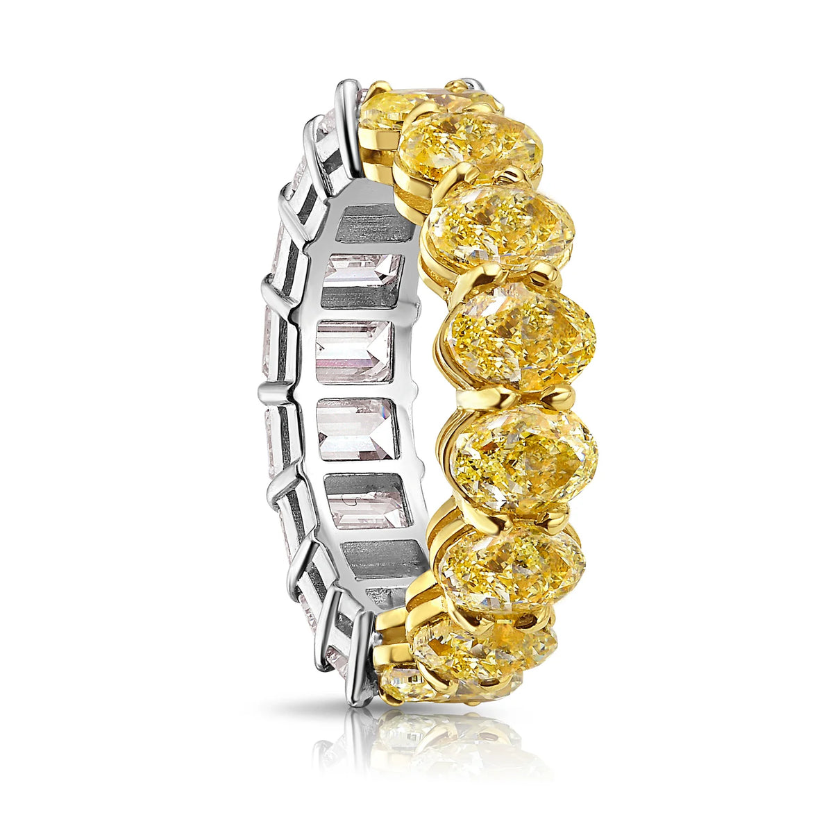 7.0ctw Fancy Yellow Oval Diamond & White Emerald Diamond Half Band