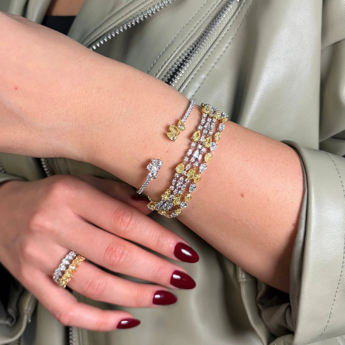 13.47ctw Yellow & White Pear Diamond Triple Row Bracelet